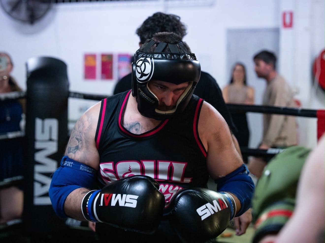 Soul Lab fighter focused in headgear before his bout